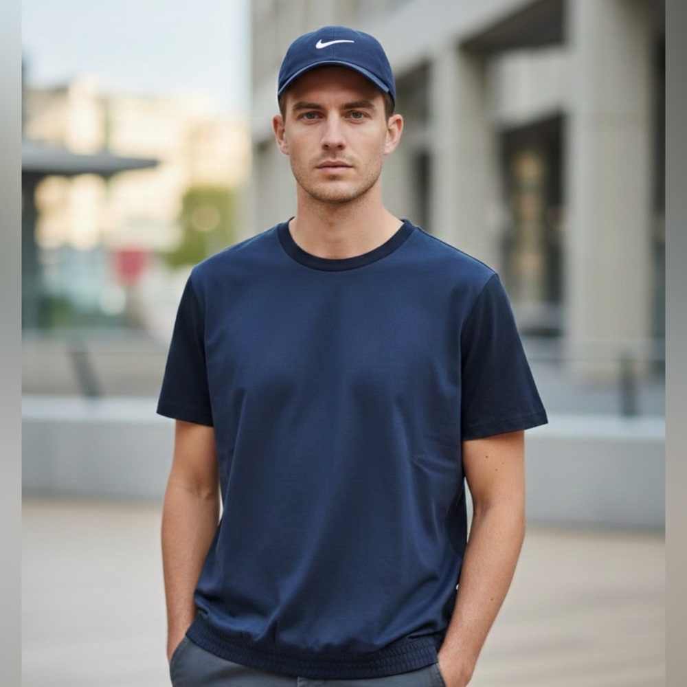 Zara Man Navy Blue Relaxed Fit T-Shirt - Size XL - Knit Feel